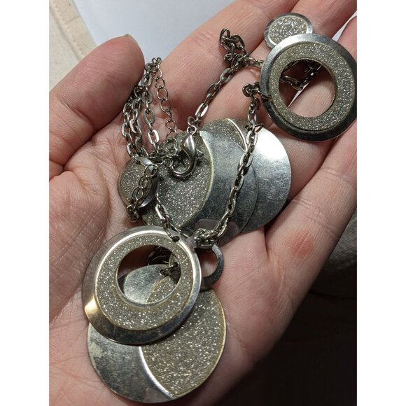 Whimsical Glitter Silver Tone Medallion Charm Necklace - Picture 5 of 6